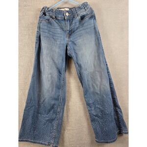 Abercrombie Kids Jeans Girls 7/8 Wide Leg Hi Rise Embellished Gems Sparkle Y2K